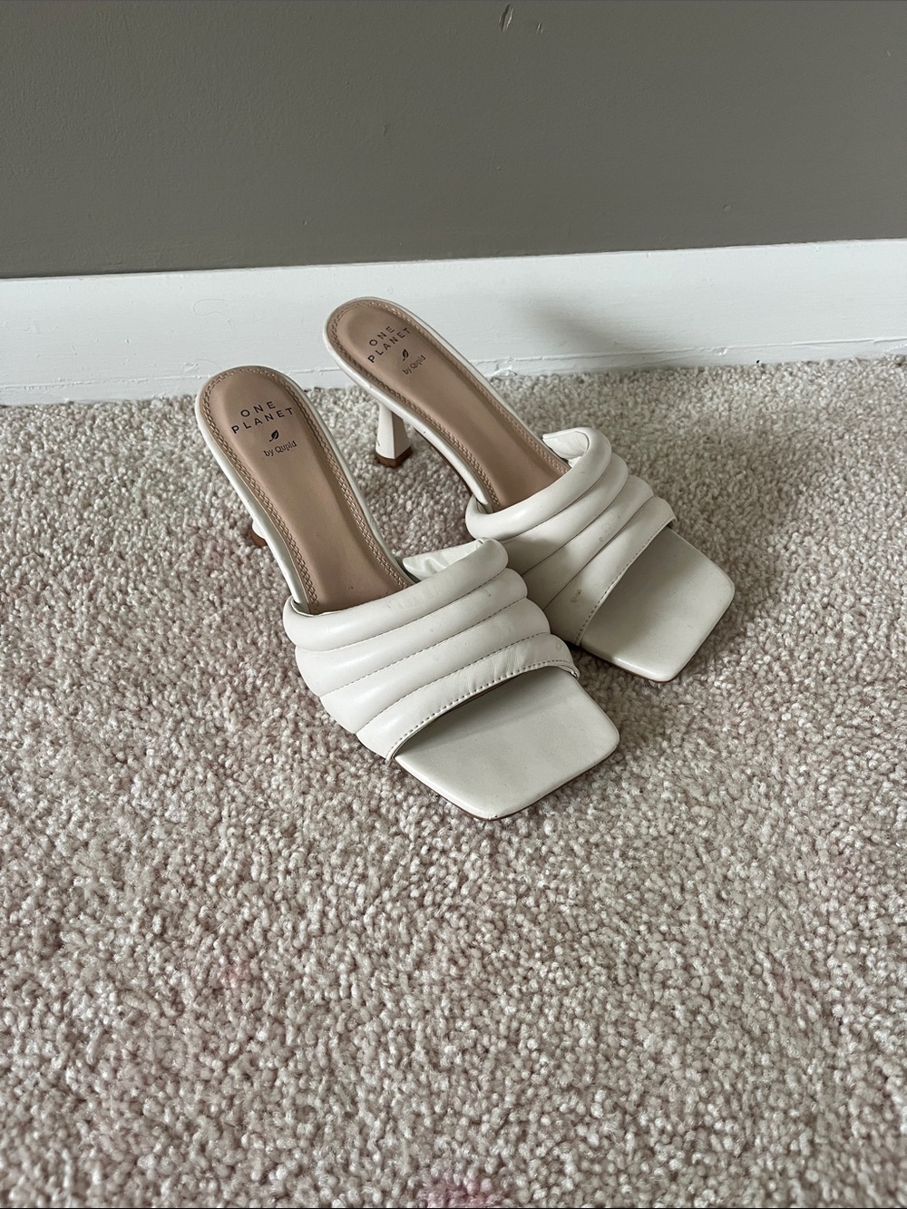 White Padded Strap Mule Heels